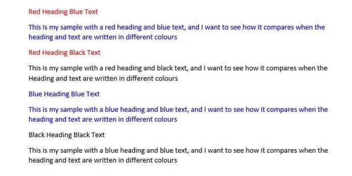 Red and blue ink colors used for headings and text