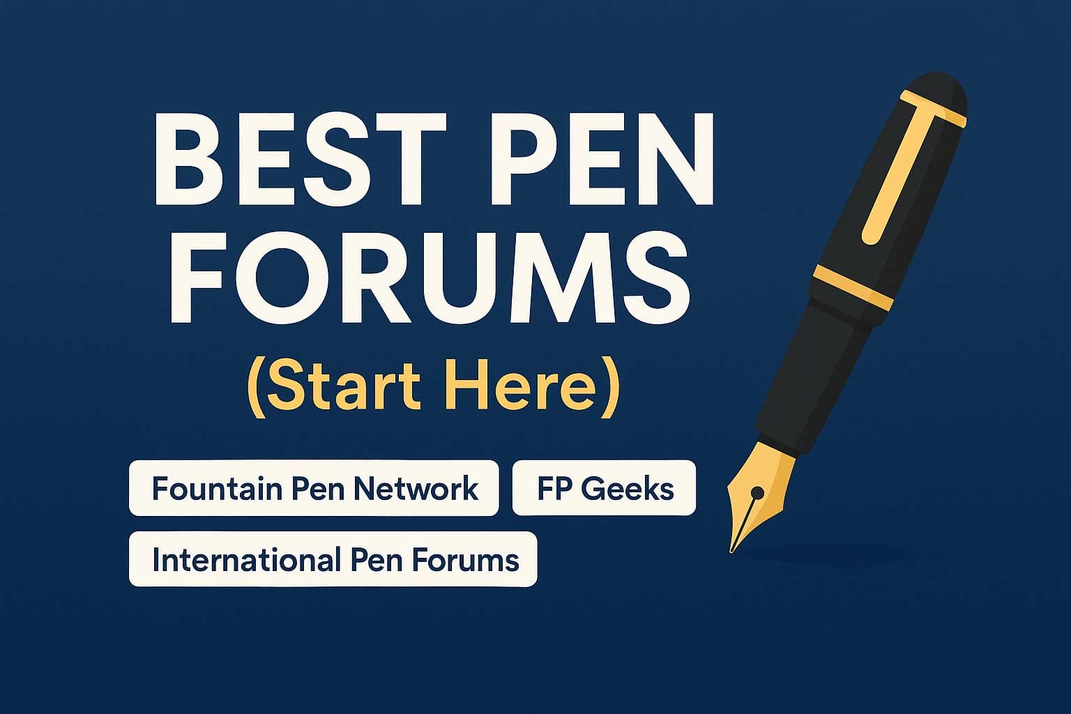 Illustrated title graphic for Best Pen Forums featuring top communities like Fountain Pen Network and FP Geeks