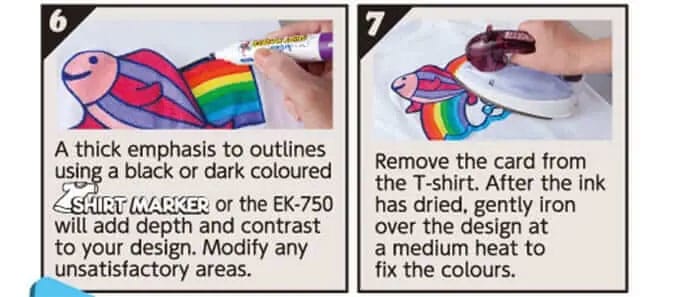 Adding final details to a T-shirt drawing using a permanent fabric marker