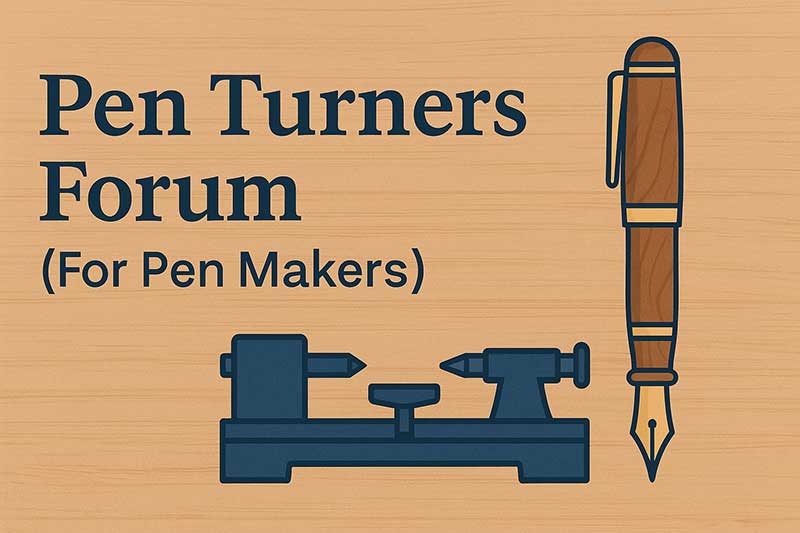Wood lathe and handmade fountain pen illustration for Pen Turners Forum