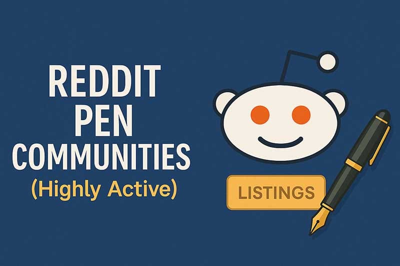 Reddit alien logo with a fountain pen highlighting pen communities