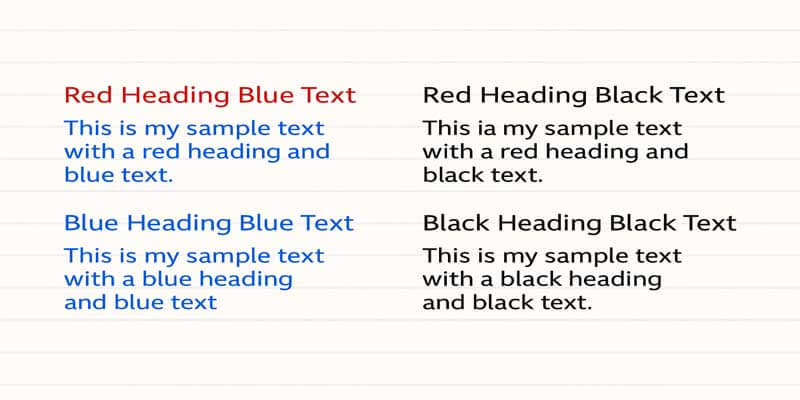 Side-by-side comparison of sample notes with red, blue, and black ink headings to show study effectiveness