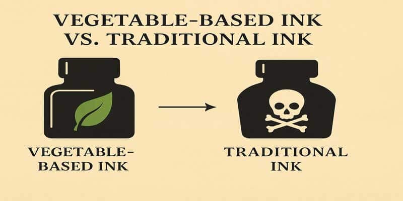Infographic comparing vegetable-based ink and traditional petroleum-based ink