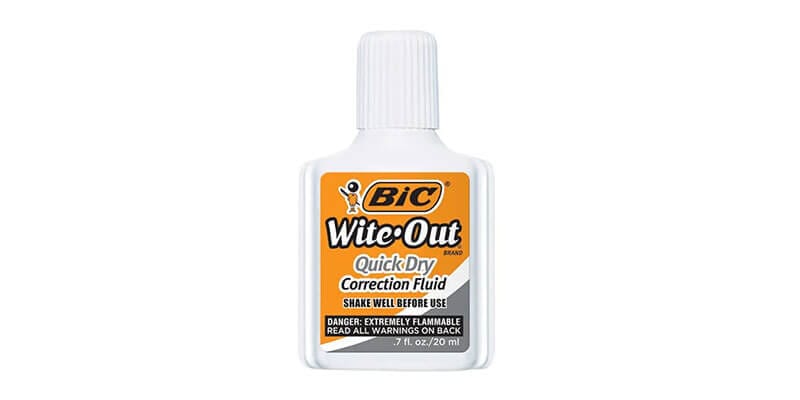 Bottle of BIC Wite-Out correction fluid on a white background