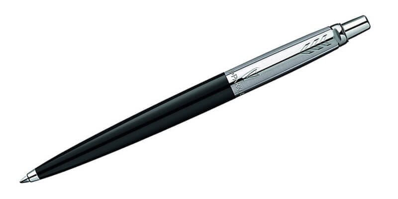 Classic Parker Jotter black ballpoint pen photographed on white background