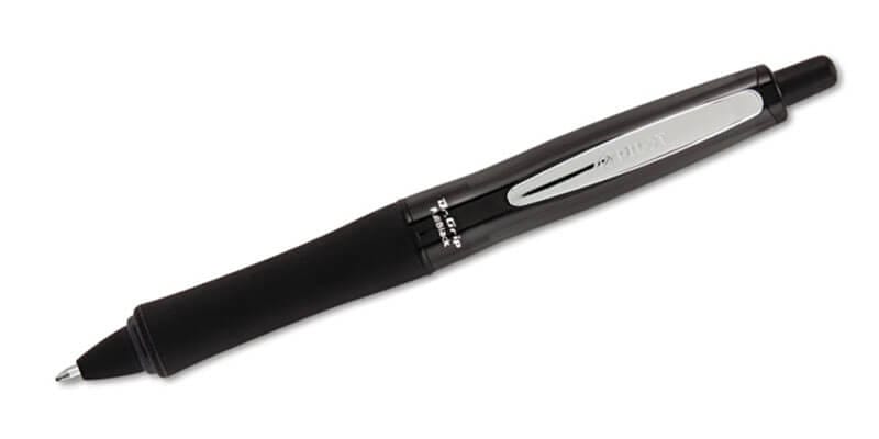 Pilot Dr. Grip Center of Gravity pen in black with ergonomic barrel on white background