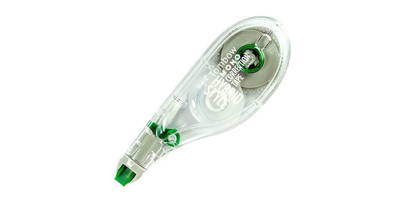 Tombow Mono correction tape used for quick pen ink corrections on lined paper