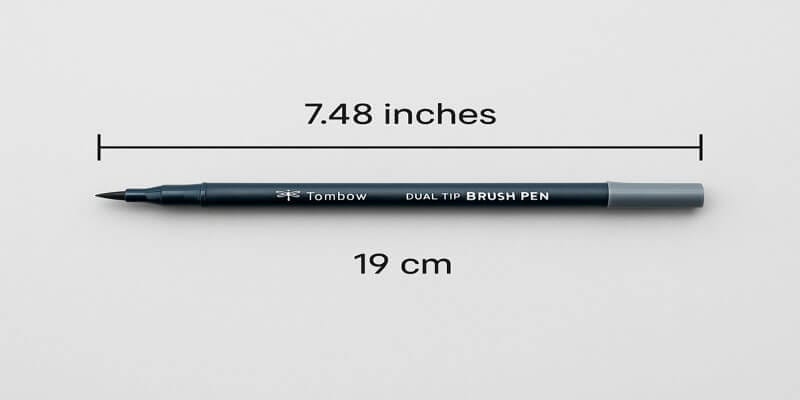 Tombow dual-tip brush pen displayed with 7.48 inches and 19 cm label
