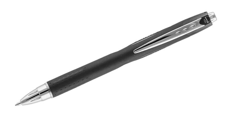 Black Uni-Ball Jetstream RT pen on white background